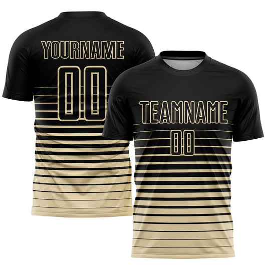 Custom Black Cream Pinstripe Fade Fashion Sublimation Soccer Uniform Jersey T-Shirts, Hoodie, Sweatshirt (Image 1)