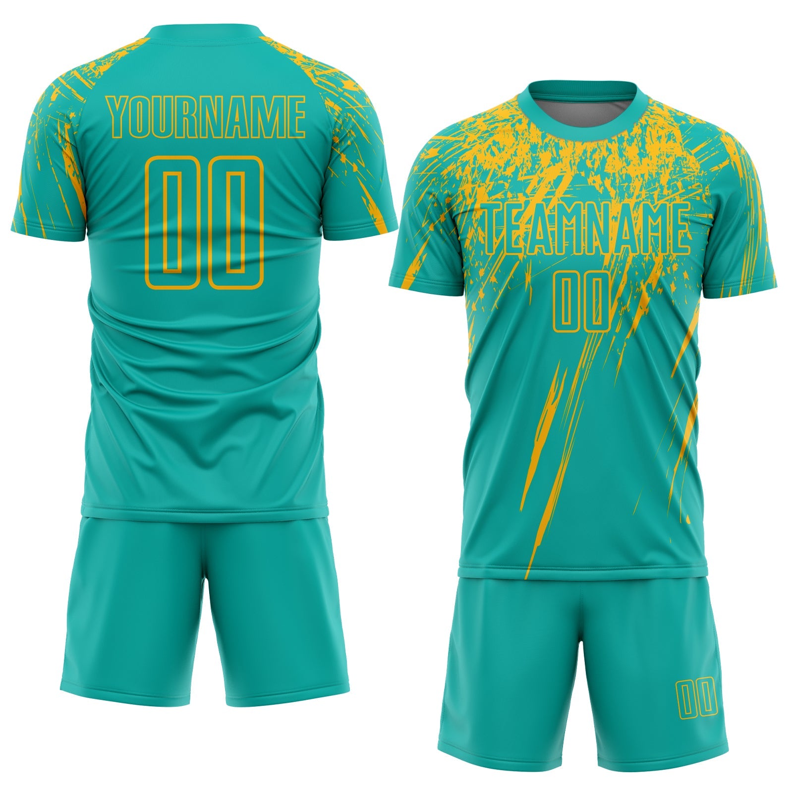Custom Aqua Gold Sublimation Soccer Uniform Jersey T-Shirts, Hoodie, Sweatshirt | WearSparks.com (Image 2)