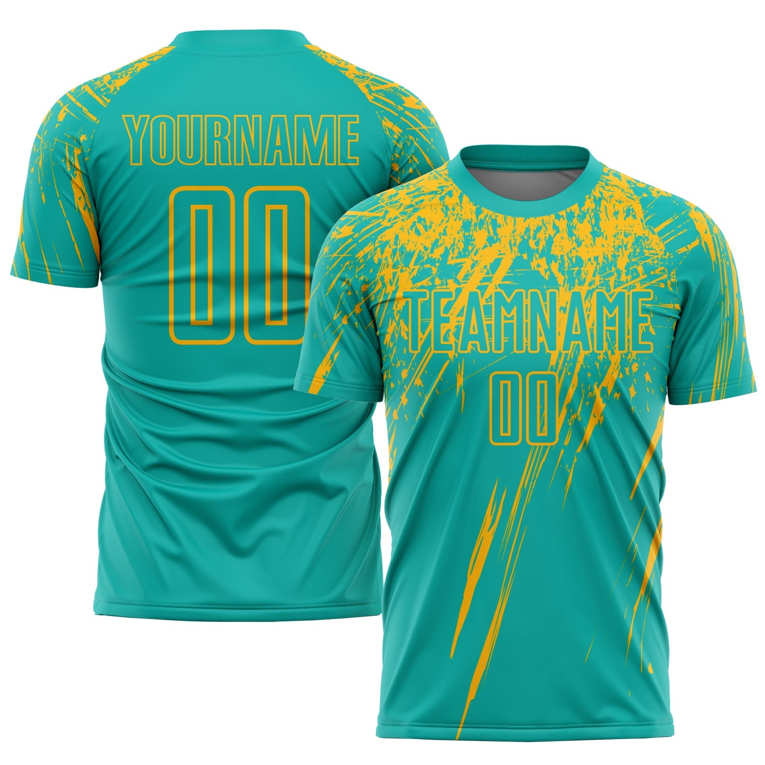 Custom Aqua Gold Sublimation Soccer Uniform Jersey T-Shirts, Hoodie, Sweatshirt | WearSparks.com (Image 1)