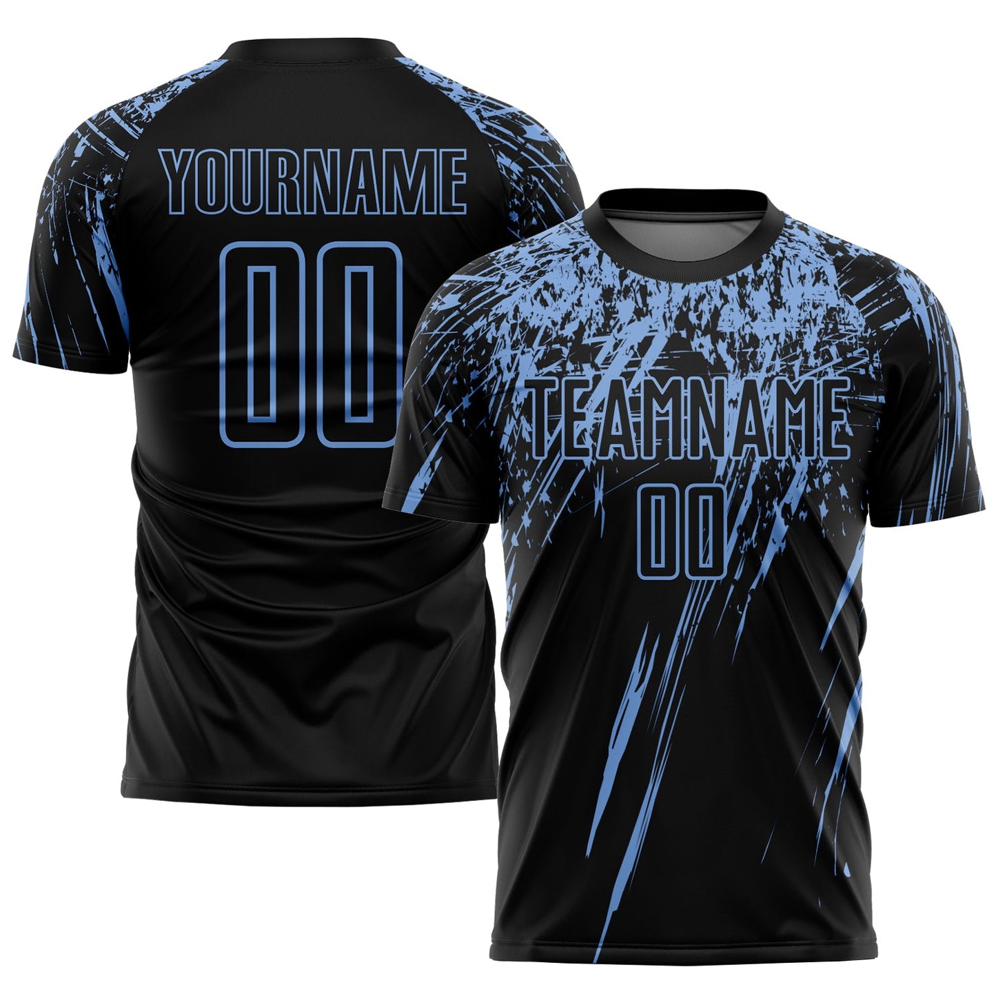 Custom Black Light Blue Sublimation Soccer Uniform Jersey T-Shirts, Hoodie, Sweatshirt | WearSparks.com (Image 1)