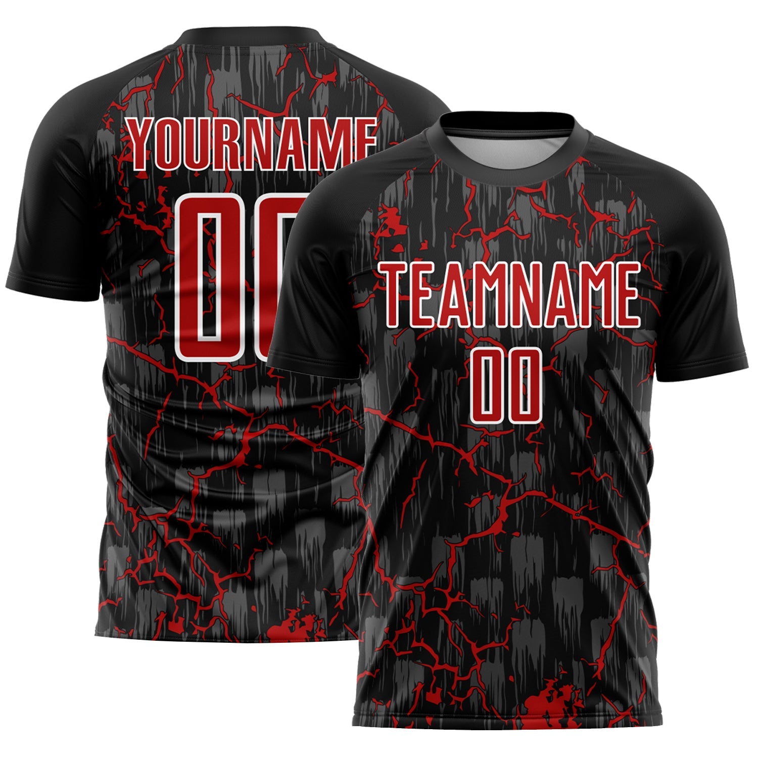Custom Black Red-White Lightning Sublimation Soccer Uniform Jersey T-Shirts, Hoodie, Sweatshirt | WearSparks.com (Image 1)