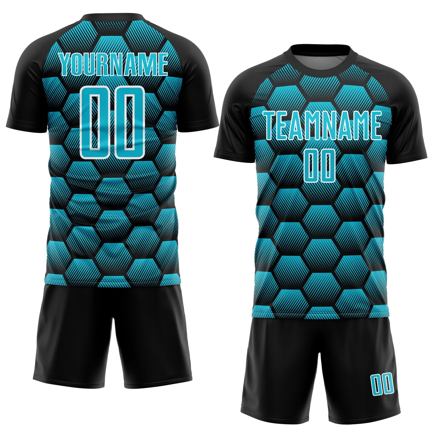 Custom Black Lakes Blue-White Hexagons Pattern Sublimation Soccer Uniform Jersey T-Shirts, Hoodie, Sweatshirt (Image 2)
