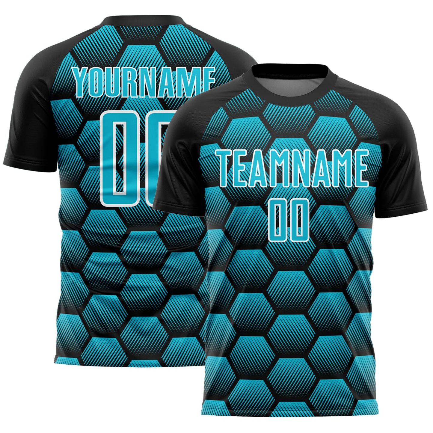 Custom Black Lakes Blue-White Hexagons Pattern Sublimation Soccer Uniform Jersey T-Shirts, Hoodie, Sweatshirt (Image 1)