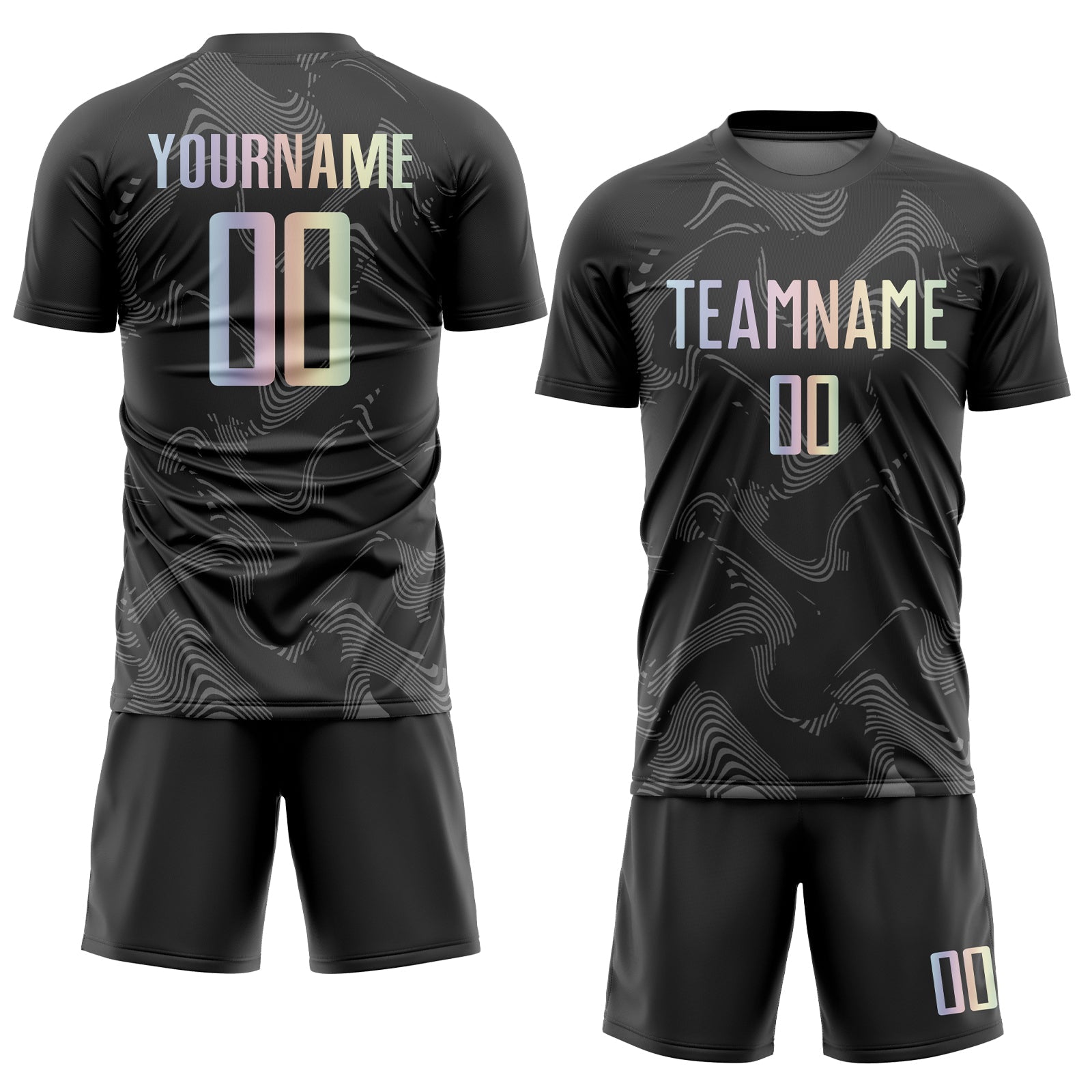 Custom Black Gradient-Gray Curve Lines Sublimation Soccer Uniform Jersey T-Shirts, Hoodie, Sweatshirt (Image 2)