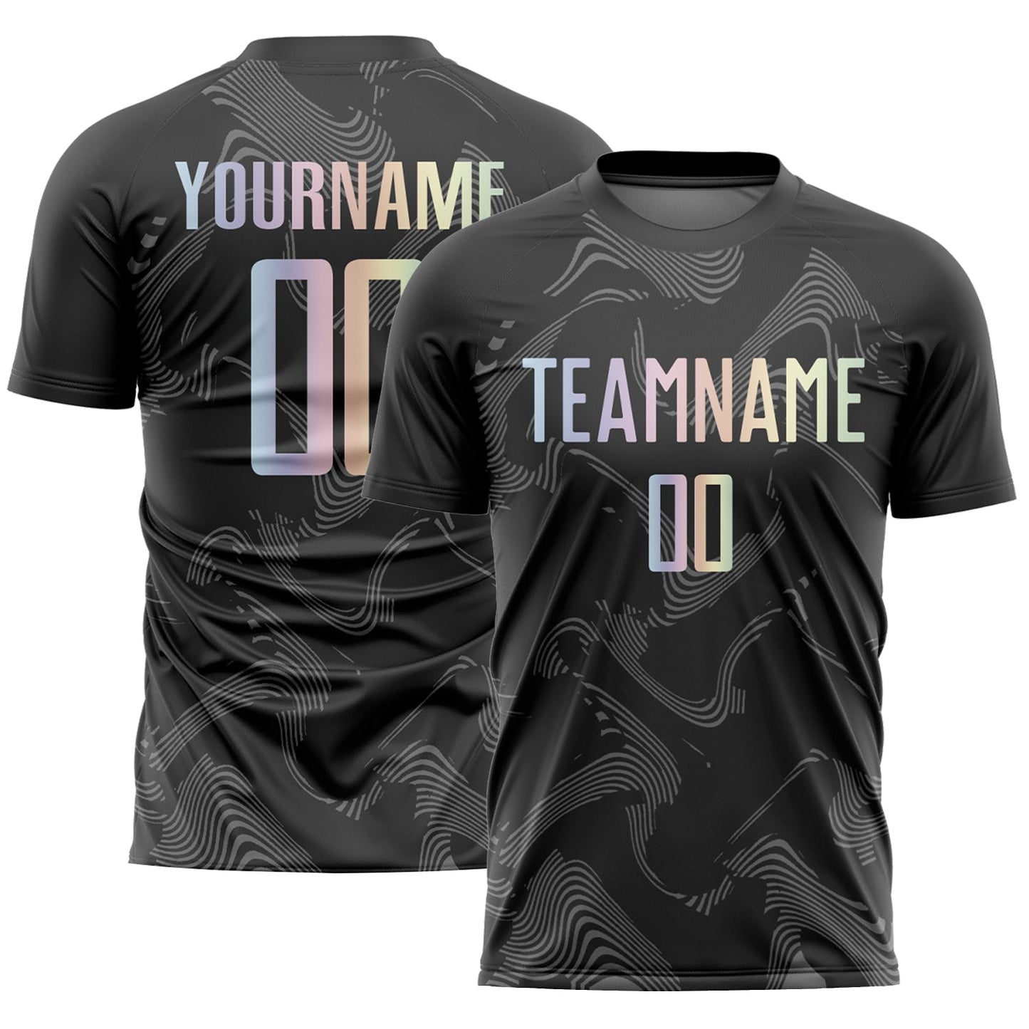 Custom Black Gradient-Gray Curve Lines Sublimation Soccer Uniform Jersey T-Shirts, Hoodie, Sweatshirt (Image 1)