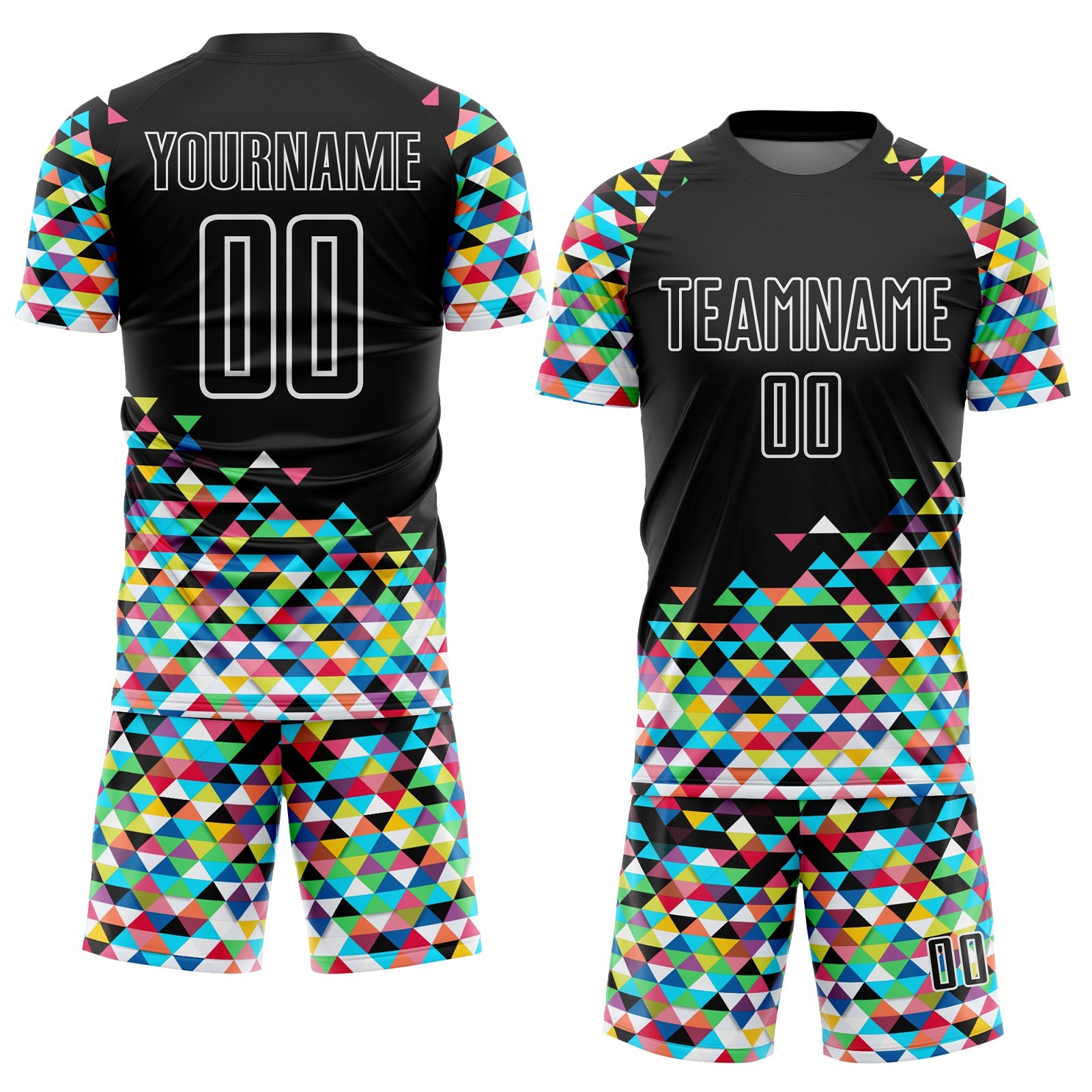 Custom Black White Colorful Geometric Triangle Sublimation Soccer Uniform Jersey T-Shirts, Hoodie, Sweatshirt (Image 2)