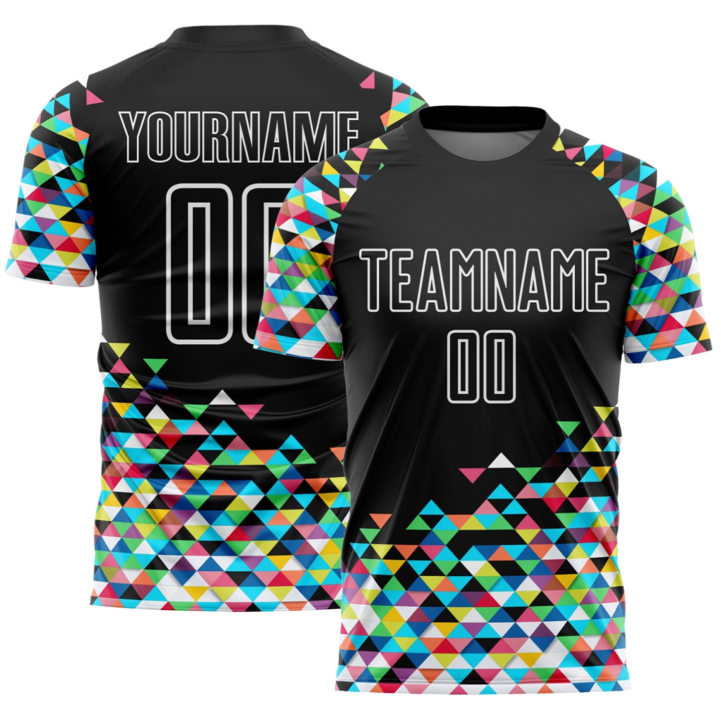 Custom Black White Colorful Geometric Triangle Sublimation Soccer Uniform Jersey T-Shirts, Hoodie, Sweatshirt (Image 1)