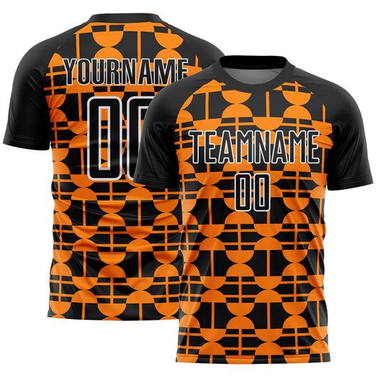 Custom Black Bay Orange-White Geometric Shapes Sublimation Soccer Uniform Jersey T-Shirts, Hoodie, Sweatshirt (Image 1)