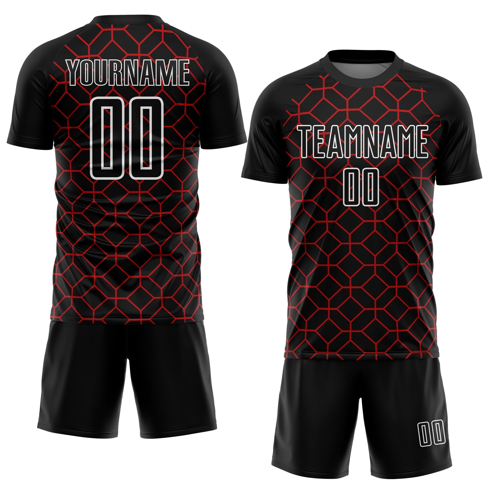 Custom Black Red-White Geometric Shapes Sublimation Soccer Uniform Jersey T-Shirts, Hoodie, Sweatshirt (Image 2)