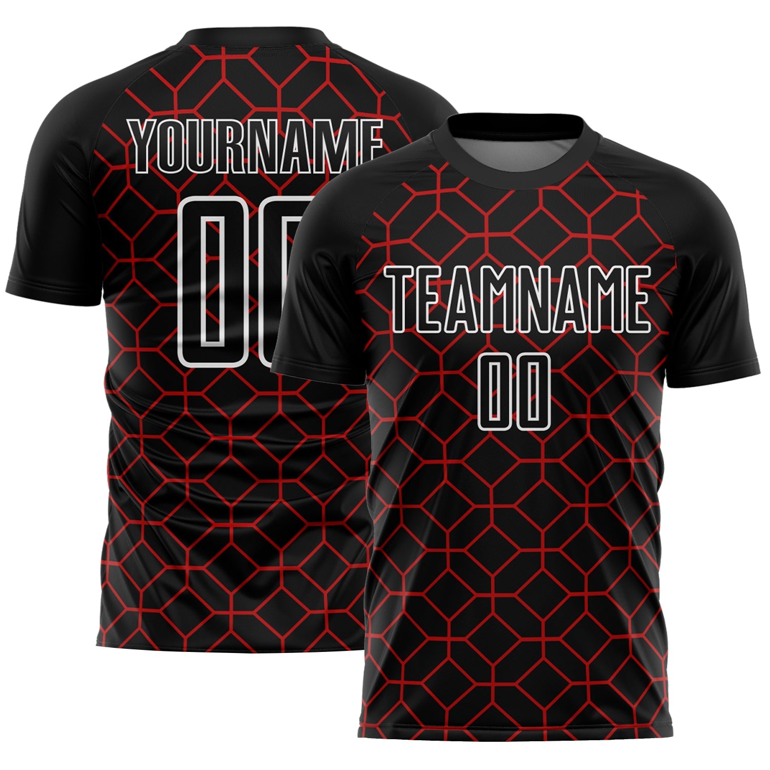 Custom Black Red-White Geometric Shapes Sublimation Soccer Uniform Jersey T-Shirts, Hoodie, Sweatshirt (Image 1)