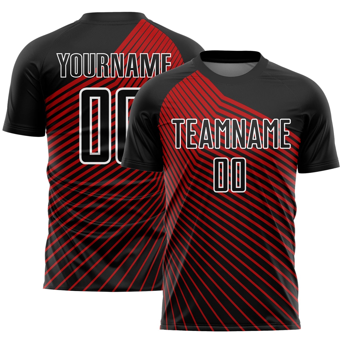 Custom Black Red-White Lines Sublimation Soccer Uniform Jersey T-Shirts, Hoodie, Sweatshirt | WearSparks.com (Image 1)