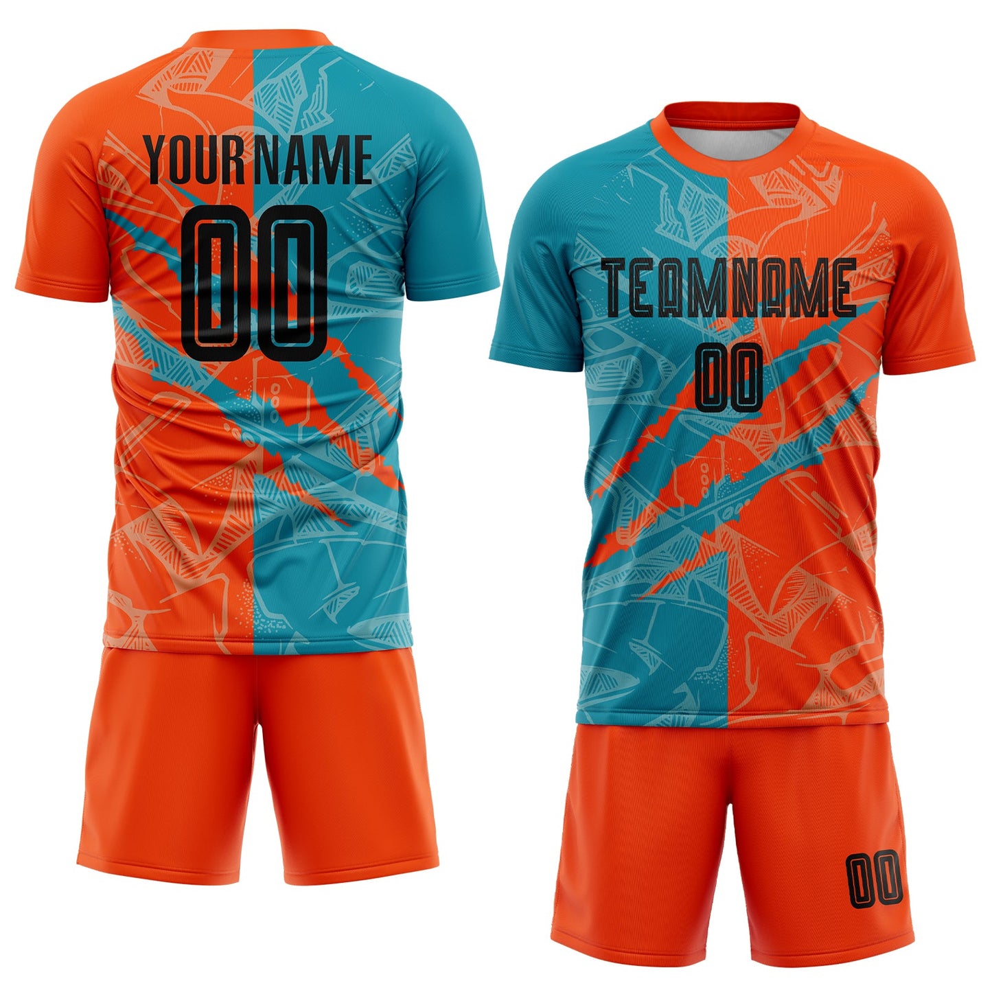 Custom Graffiti Pattern Black Teal-Orange Scratch Sublimation Soccer Uniform Jersey T-Shirts, Hoodie, Sweatshirt (Image 2)