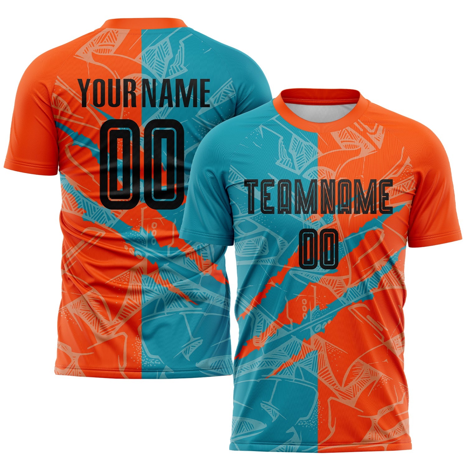 Custom Graffiti Pattern Black Teal-Orange Scratch Sublimation Soccer Uniform Jersey T-Shirts, Hoodie, Sweatshirt (Image 1)