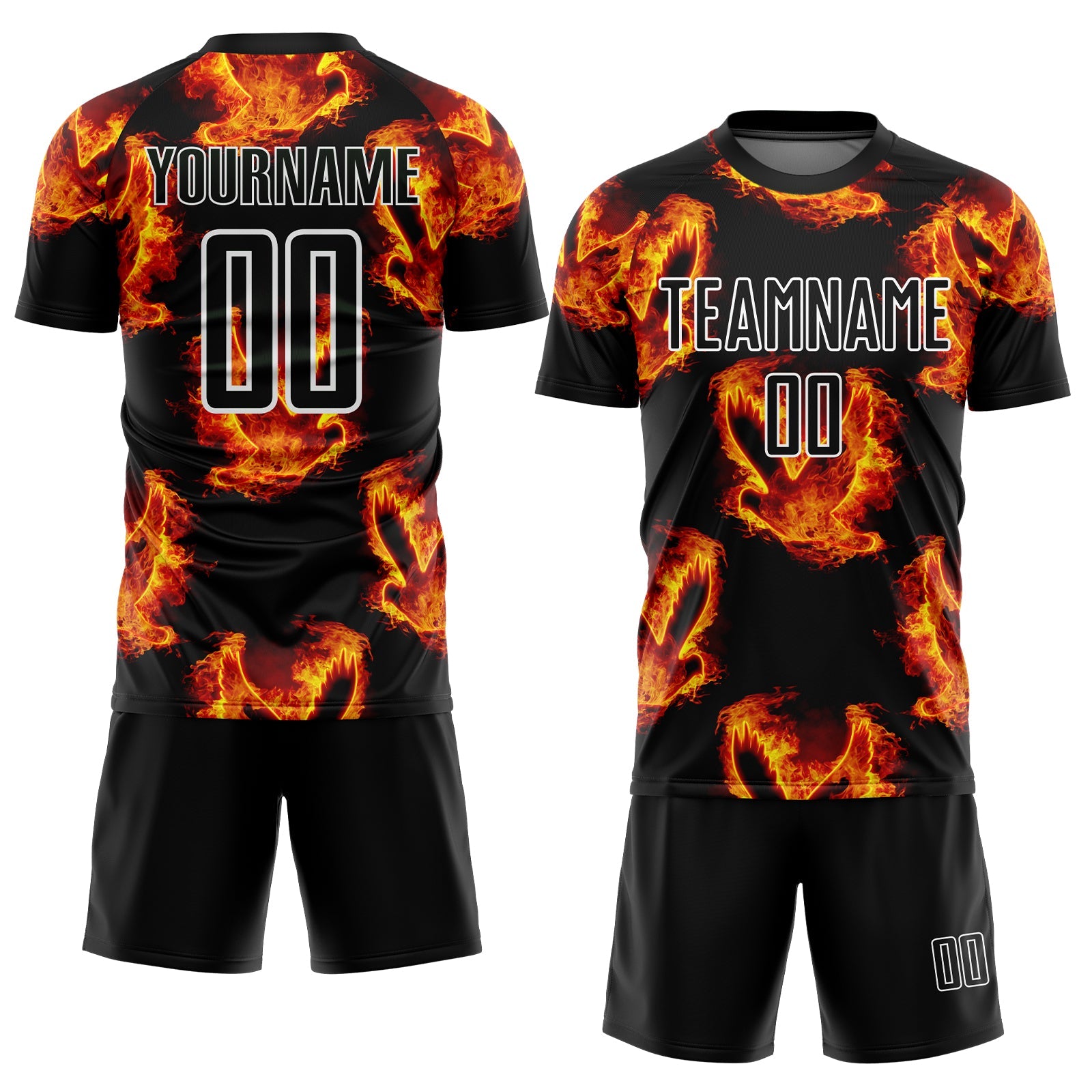 Custom Black Red-Gold Bird Flame Sublimation Soccer Uniform Jersey T-Shirts, Hoodie, Sweatshirt | WearSparks.com (Image 2)