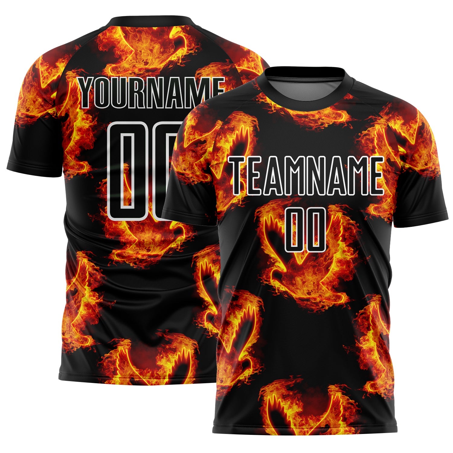Custom Black Red-Gold Bird Flame Sublimation Soccer Uniform Jersey T-Shirts, Hoodie, Sweatshirt | WearSparks.com (Image 1)