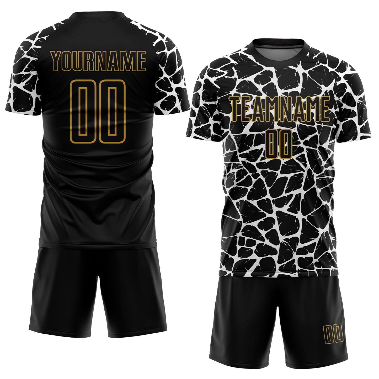 Custom Black White-Old Gold Abstract Network Splash Sublimation Soccer Uniform Jersey T-Shirts, Hoodie, Sweatshirt (Image 2)