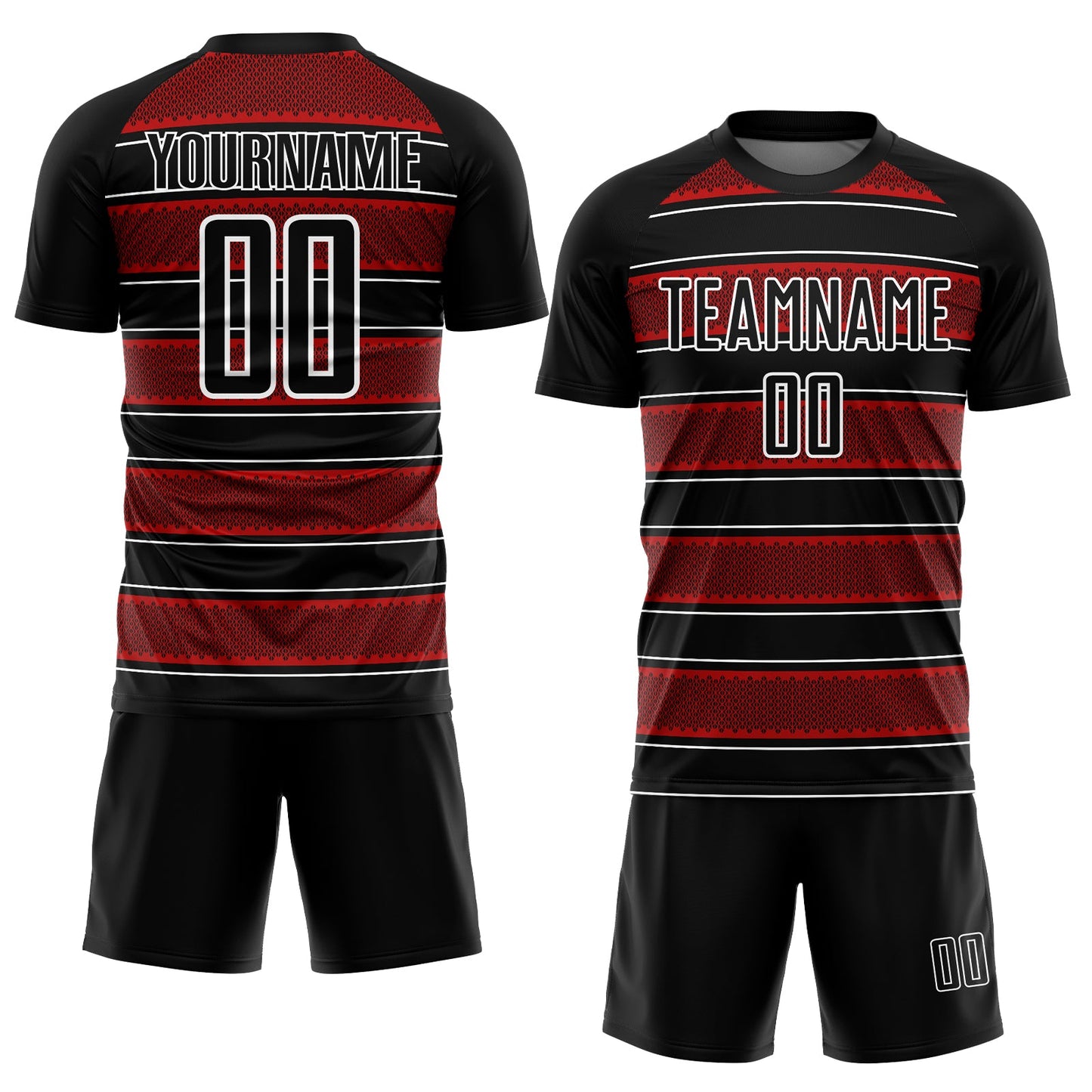 Custom Black Red-White Geometric Shapes And Line Sublimation Soccer Uniform Jersey T-Shirts, Hoodie, Sweatshirt (Image 2)