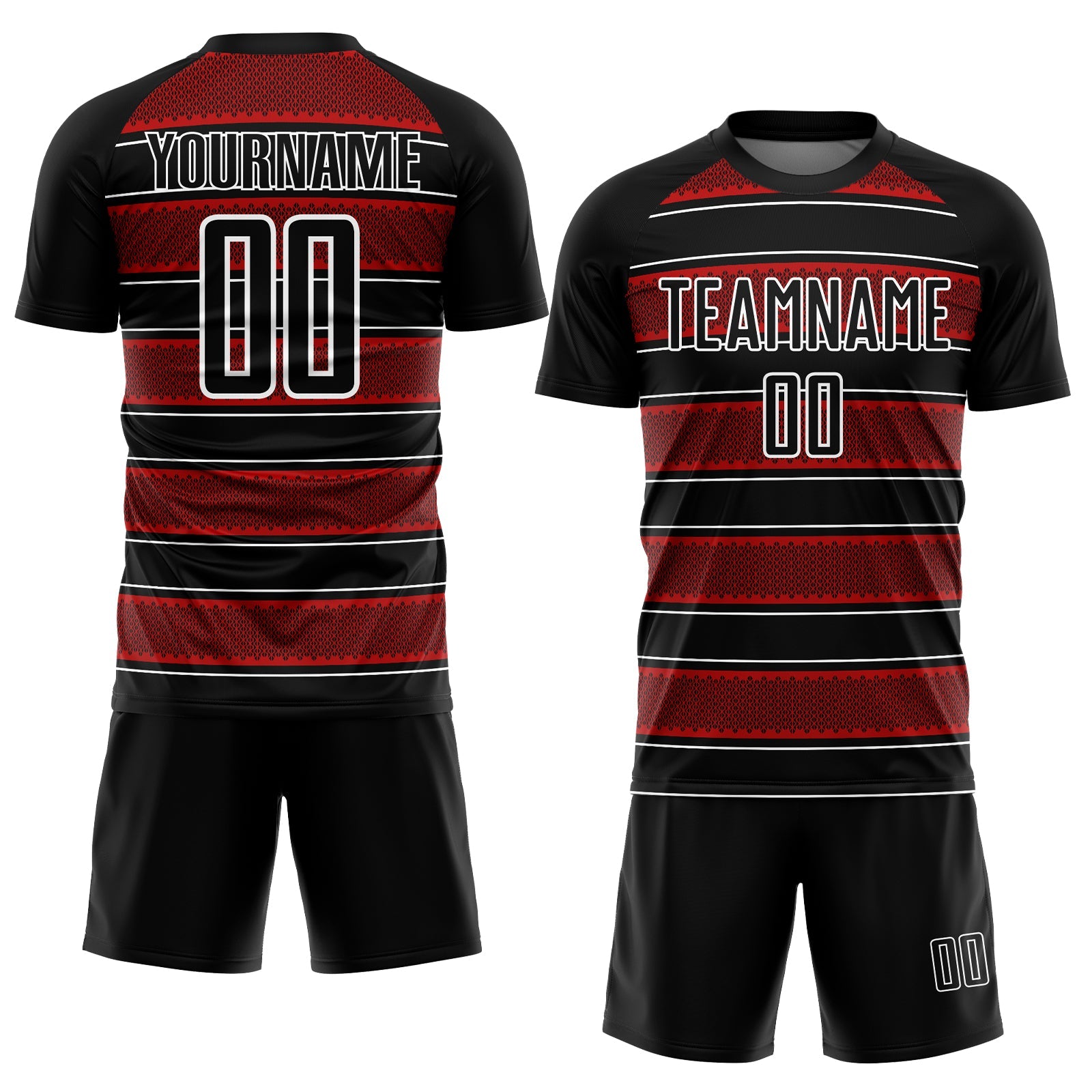 Custom Black Red-White Geometric Shapes And Line Sublimation Soccer Uniform Jersey T-Shirts, Hoodie, Sweatshirt (Image 2)