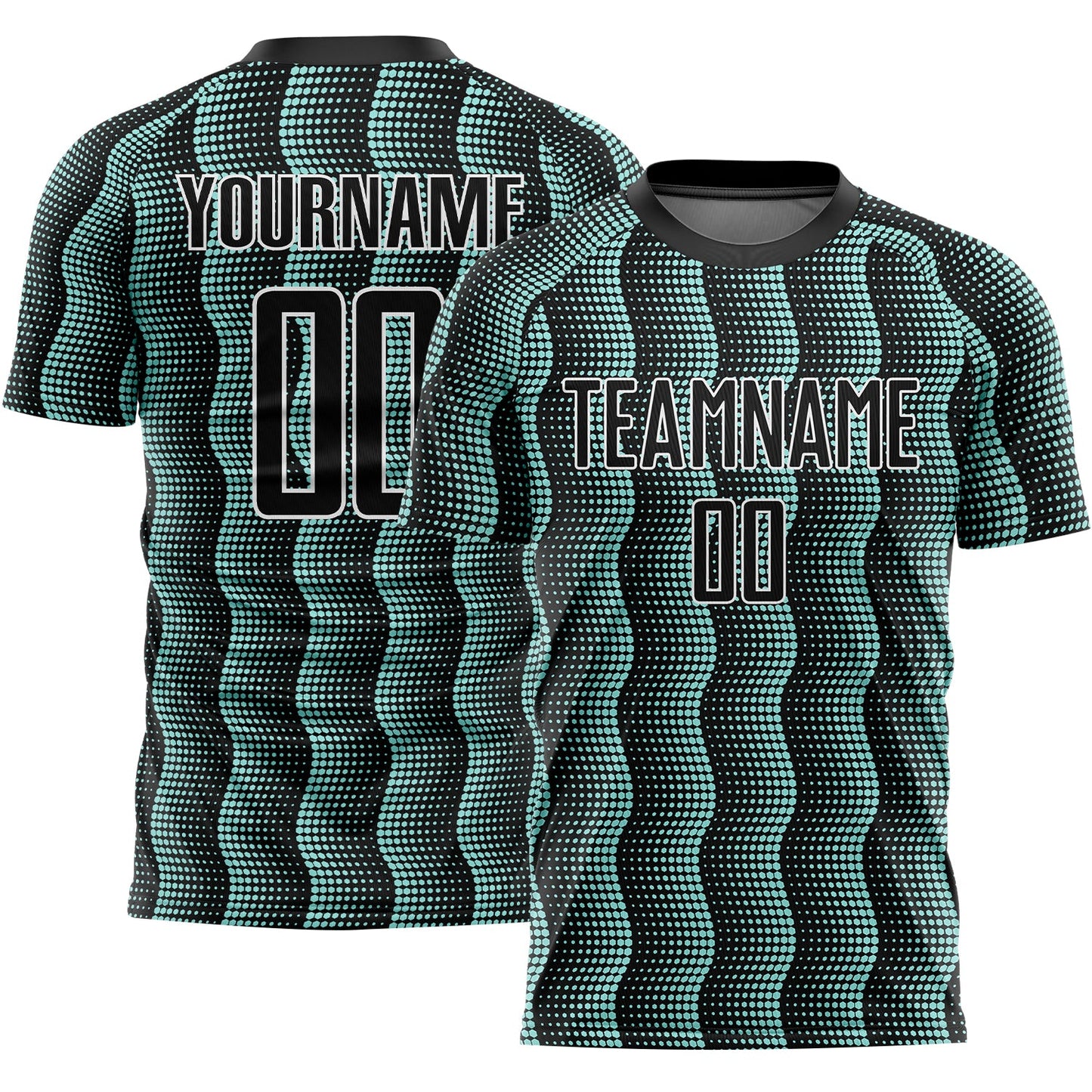 Custom Black Ice Blue-White Geometric Shape Sublimation Soccer Uniform Jersey T-Shirts, Hoodie, Sweatshirt (Image 1)