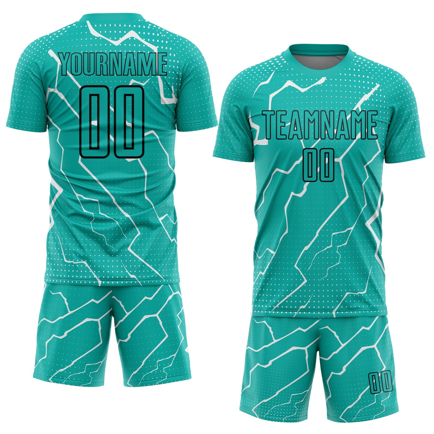 Custom Aqua Black-White Lightning Sublimation Soccer Uniform Jersey T-Shirts, Hoodie, Sweatshirt | WearSparks.com (Image 2)