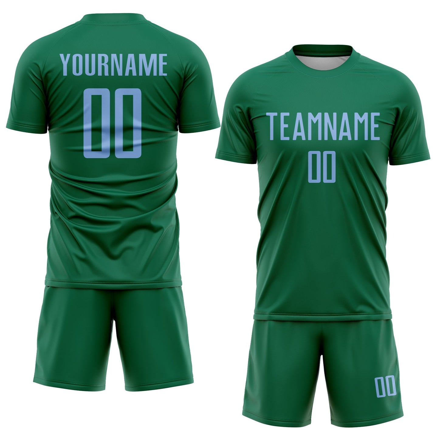 Custom Kelly Green Light Blue Sublimation Soccer Uniform Jersey T-Shirts, Hoodie, Sweatshirt | WearSparks.com (Image 2)