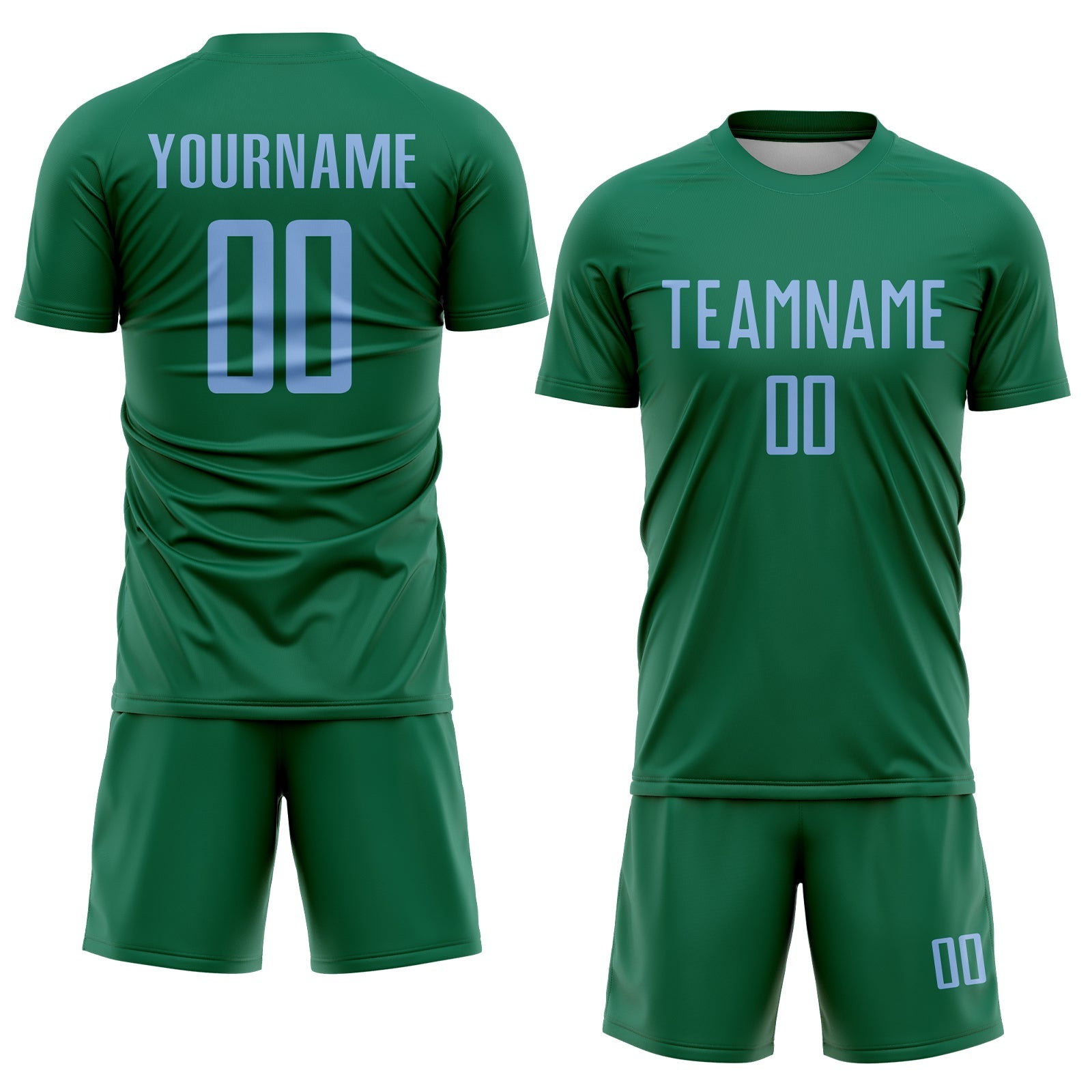 Custom Kelly Green Light Blue Sublimation Soccer Uniform Jersey T-Shirts, Hoodie, Sweatshirt | WearSparks.com (Image 2)