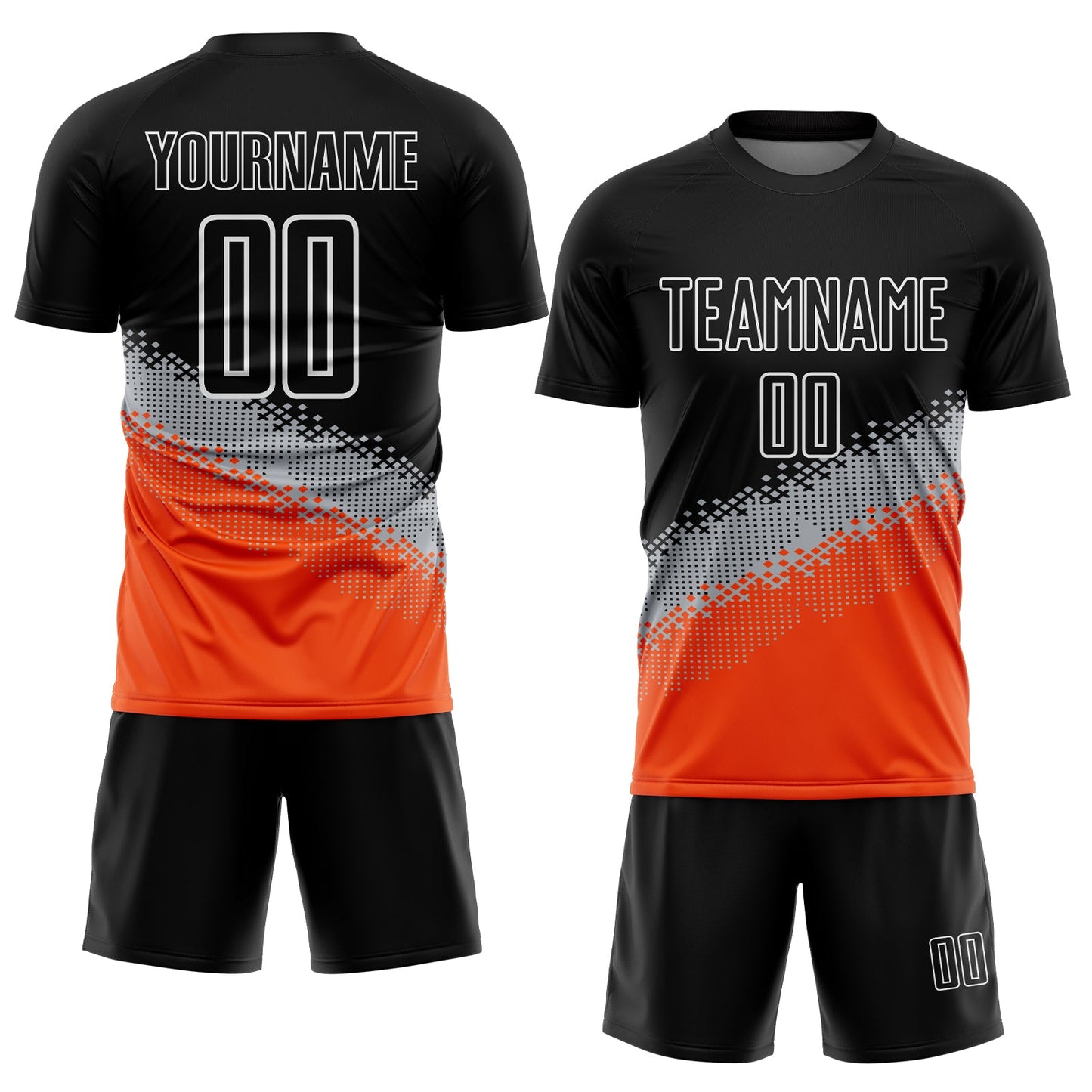 Custom Black Gray-Orange Gradient Geometric Shape Sublimation Soccer Uniform Jersey T-Shirts, Hoodie, Sweatshirt (Image 2)