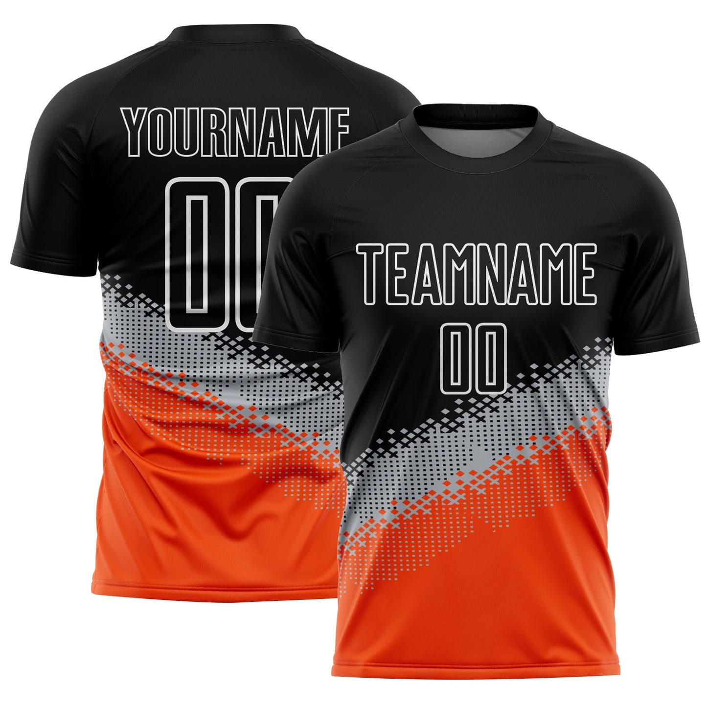 Custom Black Gray-Orange Gradient Geometric Shape Sublimation Soccer Uniform Jersey T-Shirts, Hoodie, Sweatshirt (Image 1)