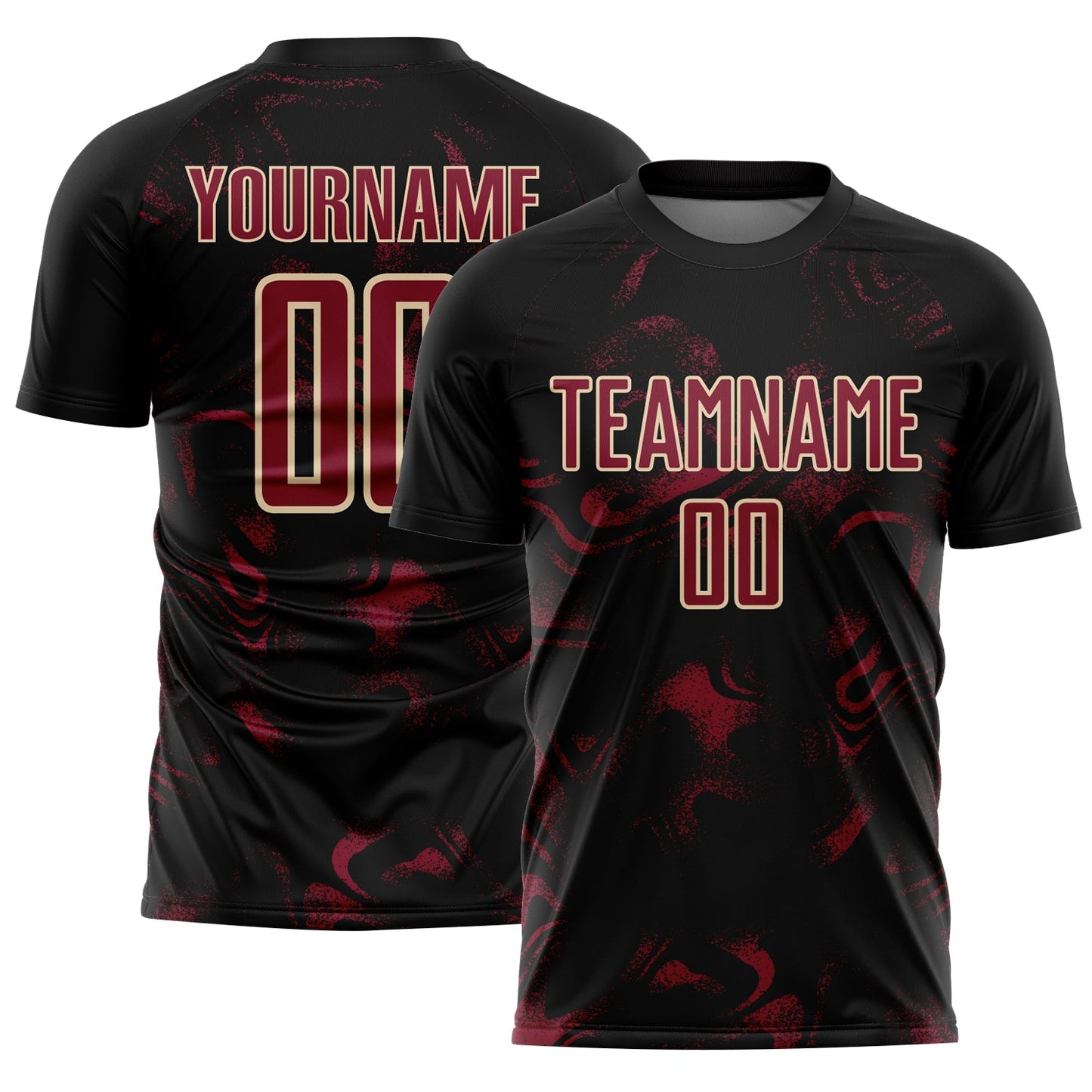 Custom Black Crimson-Cream Abstract Liquid Sublimation Soccer Uniform Jersey T-Shirts, Hoodie, Sweatshirt (Image 1)