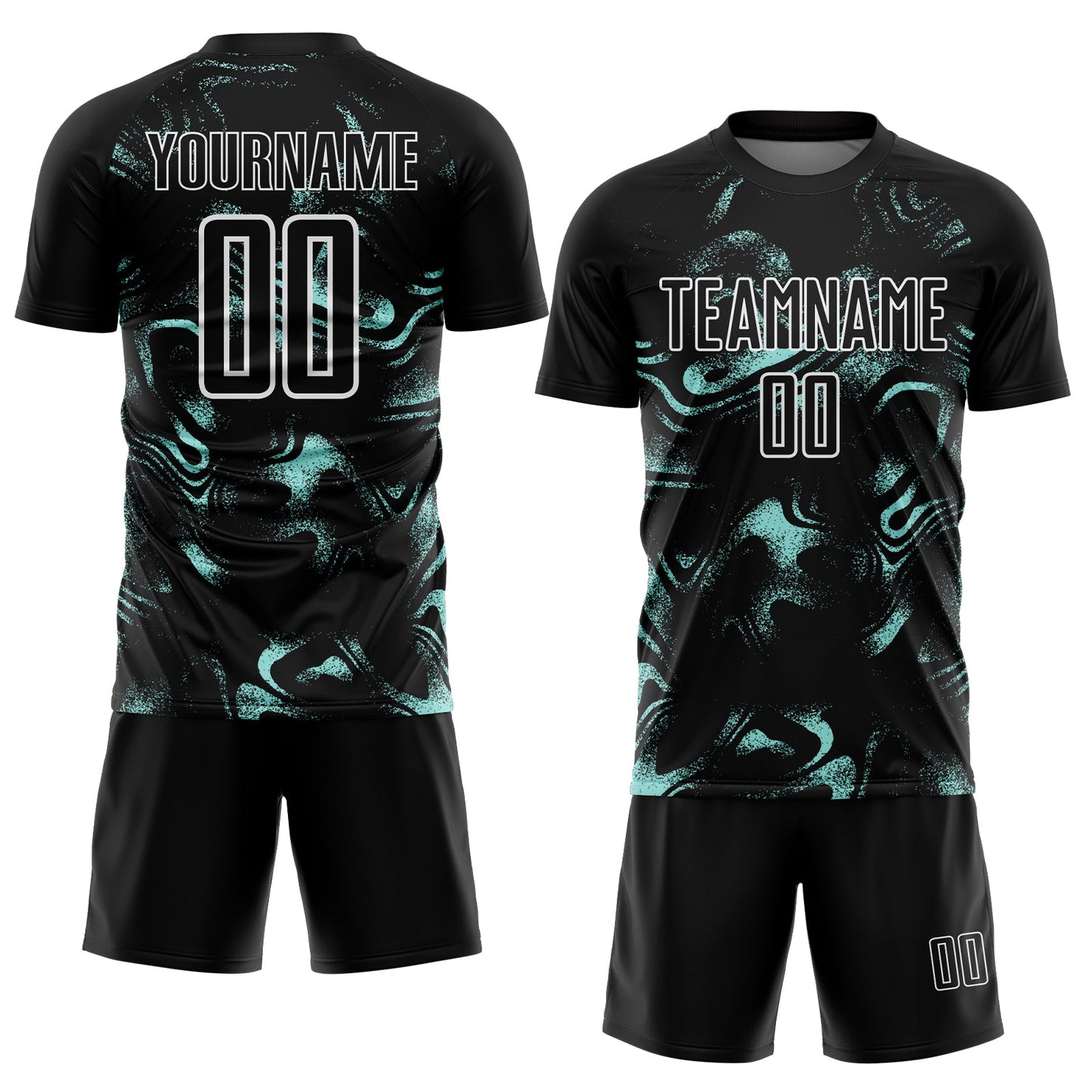 Custom Black Ice Blue-White Abstract Liquid Sublimation Soccer Uniform Jersey T-Shirts, Hoodie, Sweatshirt (Image 2)