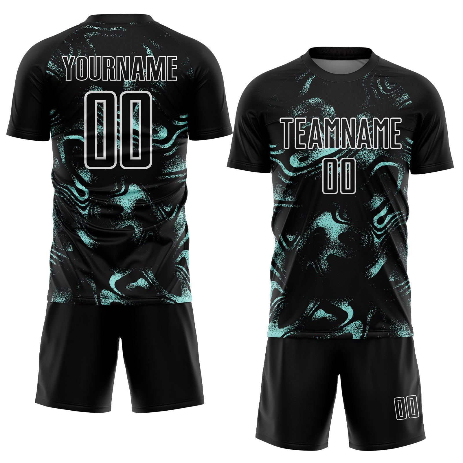 Custom Black Ice Blue-White Abstract Liquid Sublimation Soccer Uniform Jersey T-Shirts, Hoodie, Sweatshirt (Image 2)