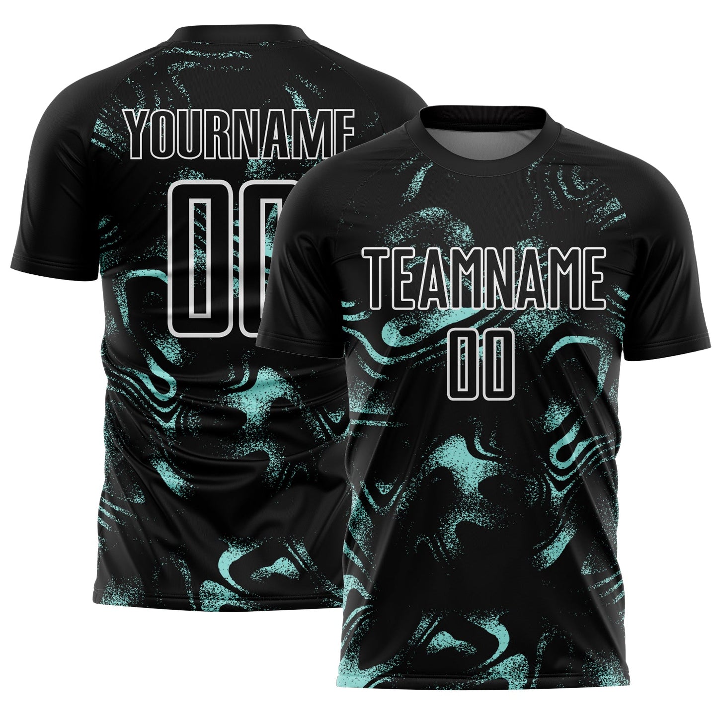 Custom Black Ice Blue-White Abstract Liquid Sublimation Soccer Uniform Jersey T-Shirts, Hoodie, Sweatshirt (Image 1)