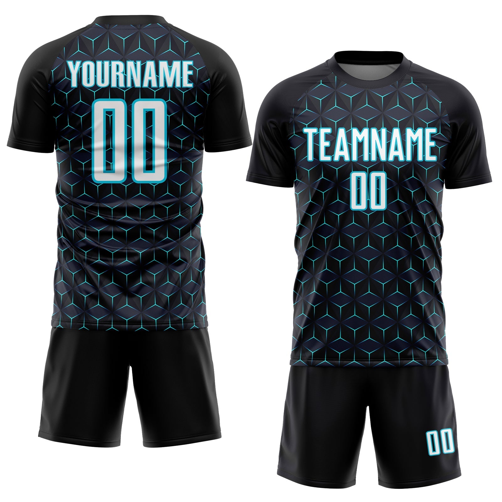 Custom Black White-Lakes Blue Geometric Shape Sublimation Soccer Uniform Jersey T-Shirts, Hoodie, Sweatshirt (Image 2)
