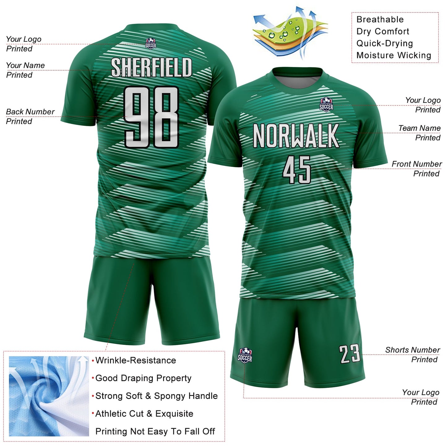 Custom Kelly Green White-Black Stripe Line Sublimation Soccer Uniform Jersey T-Shirts, Hoodie, Sweatshirt (Image 4)