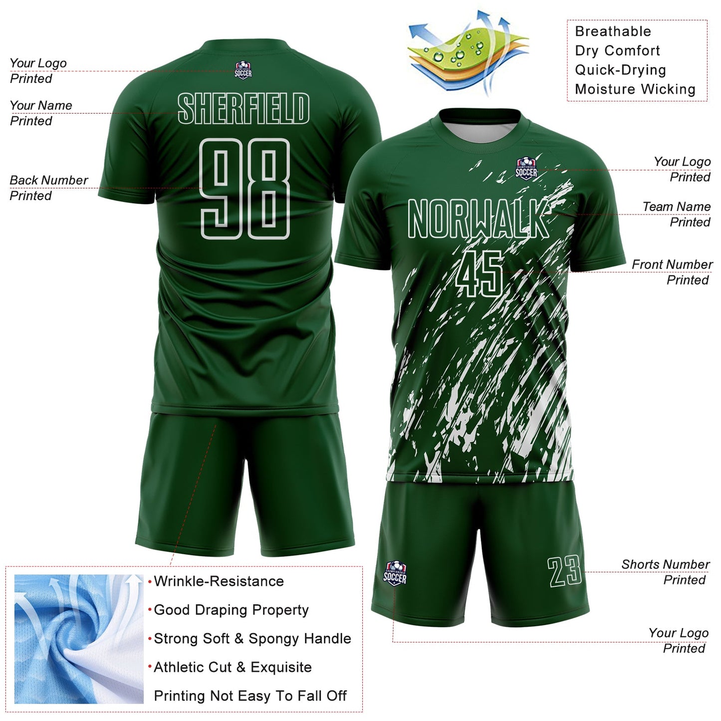 Custom Green White Splash Sublimation Soccer Uniform Jersey T-Shirts, Hoodie, Sweatshirt | WearSparks.com (Image 4)