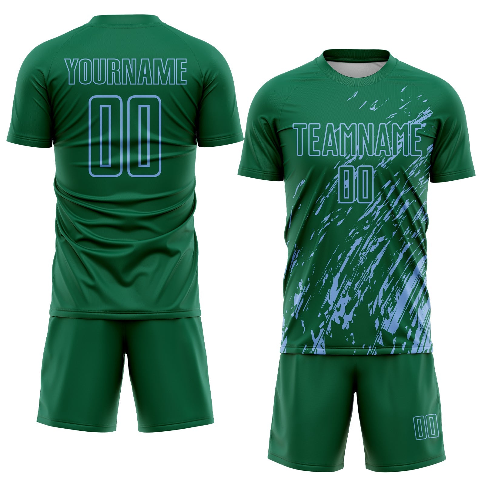 Custom Kelly Green Light Blue Splash Sublimation Soccer Uniform Jersey T-Shirts, Hoodie, Sweatshirt (Image 2)