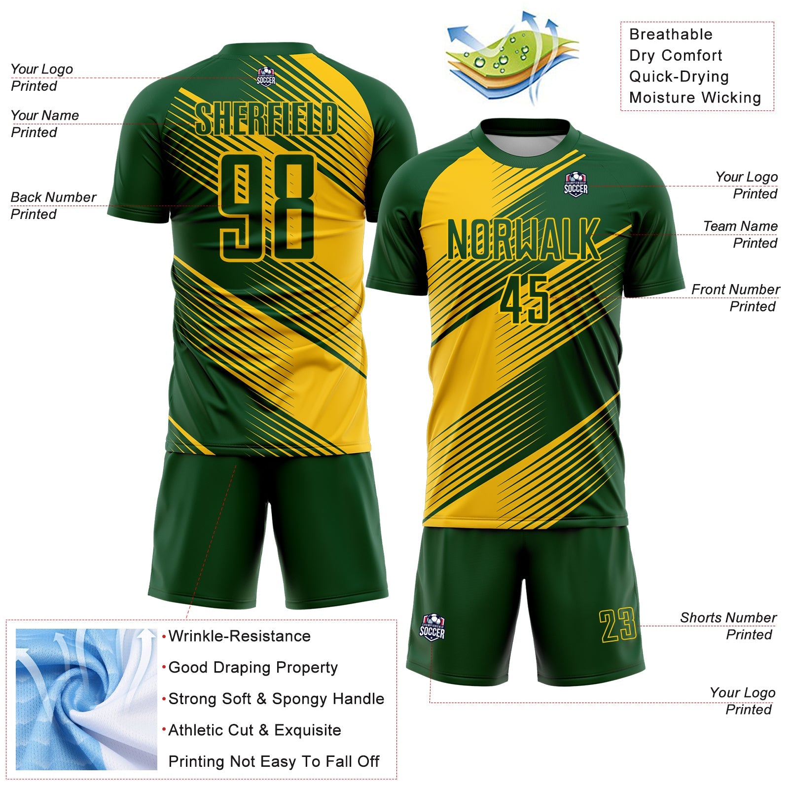 Custom Green Yellow Line Sublimation Soccer Uniform Jersey T-Shirts, Hoodie, Sweatshirt | WearSparks.com (Image 4)