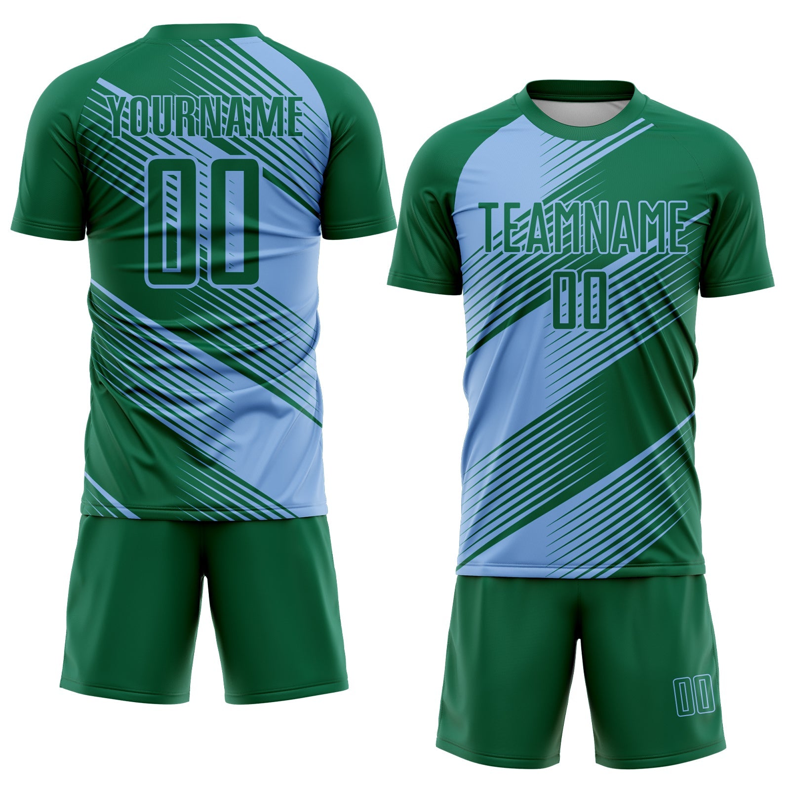 Custom Kelly Green Light Blue Line Sublimation Soccer Uniform Jersey T-Shirts, Hoodie, Sweatshirt | WearSparks.com (Image 2)