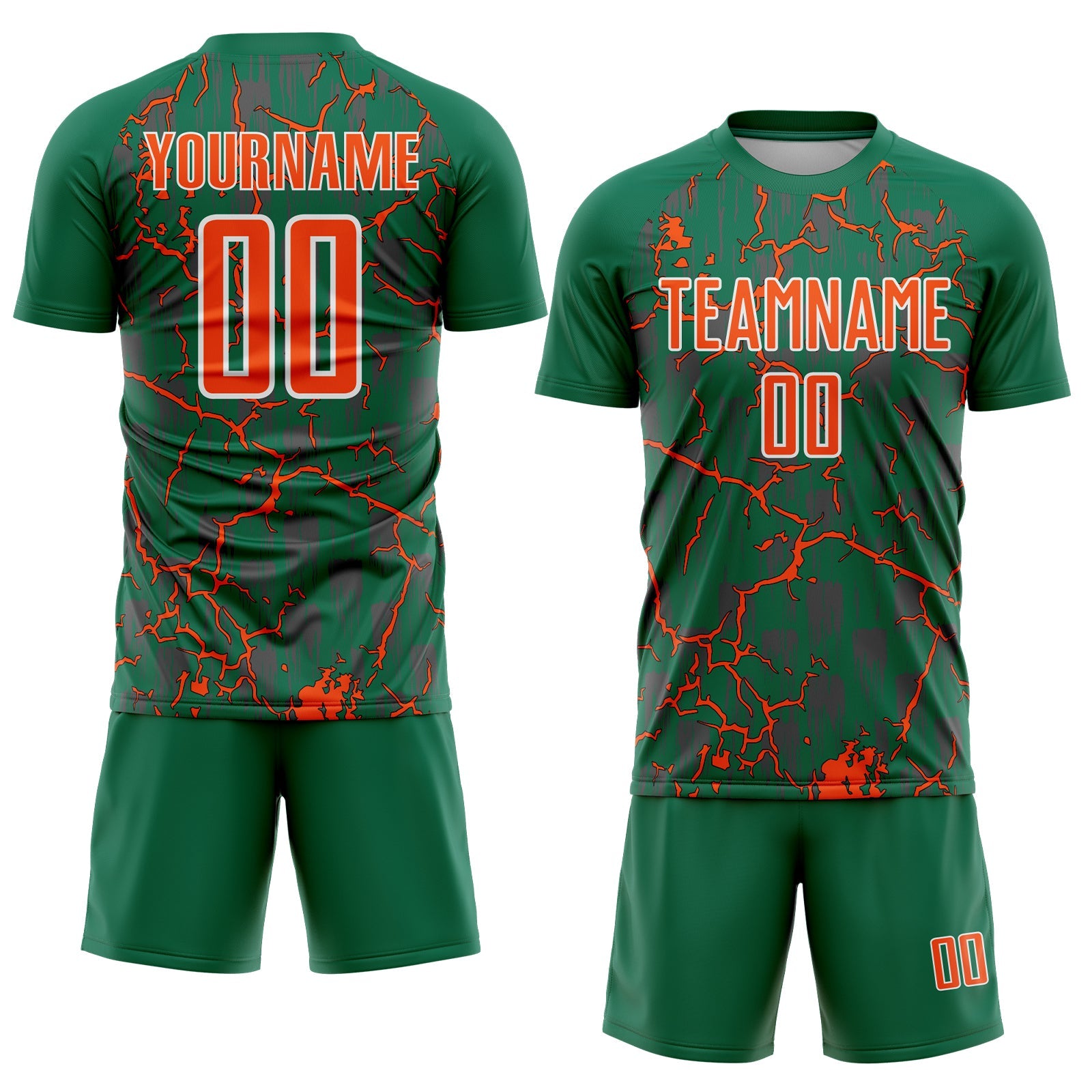 Custom Kelly Green Orange-White Lightning Sublimation Soccer Uniform Jersey T-Shirts, Hoodie, Sweatshirt (Image 2)