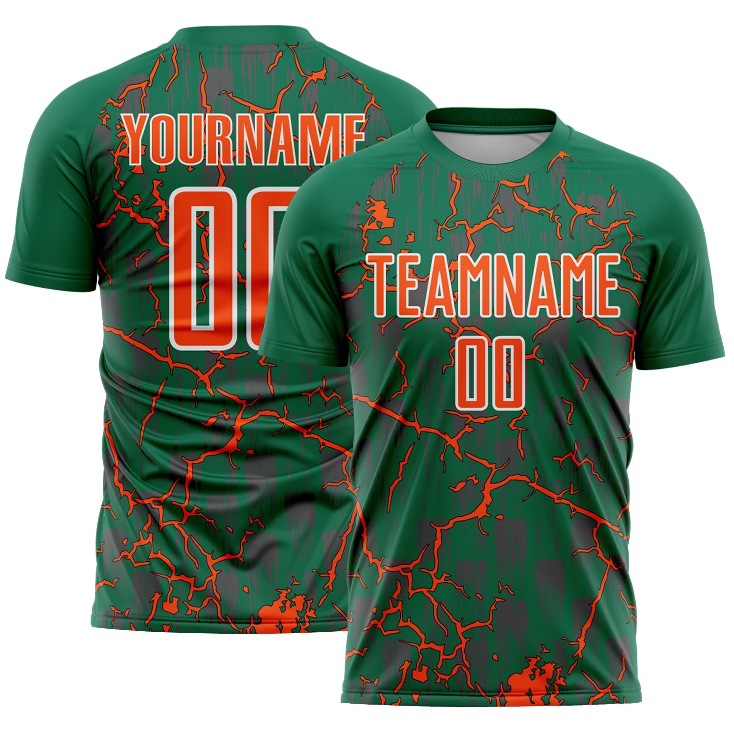 Custom Kelly Green Orange-White Lightning Sublimation Soccer Uniform Jersey T-Shirts, Hoodie, Sweatshirt (Image 1)