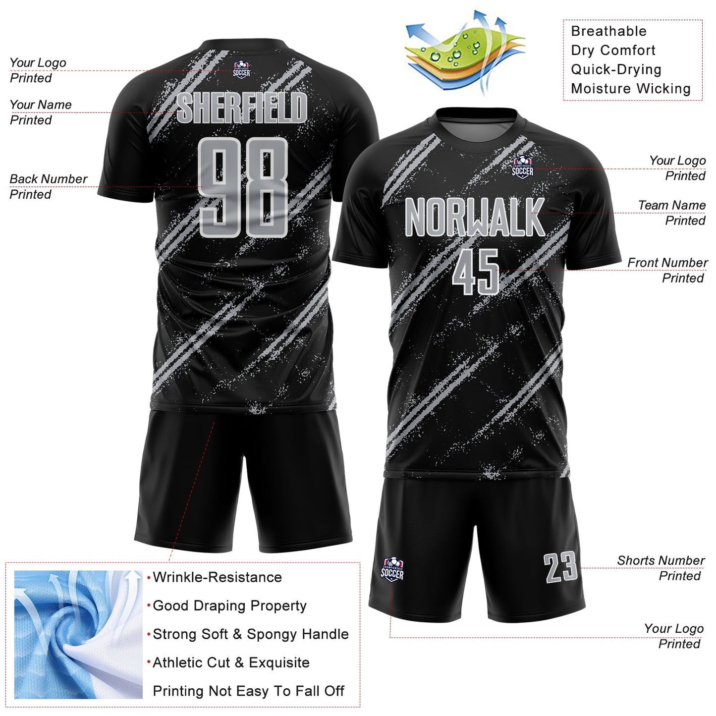 Custom Black Gray-White Abstract Fragment Art Splash Sublimation Soccer Uniform Jersey T-Shirts, Hoodie, Sweatshirt (Image 4)