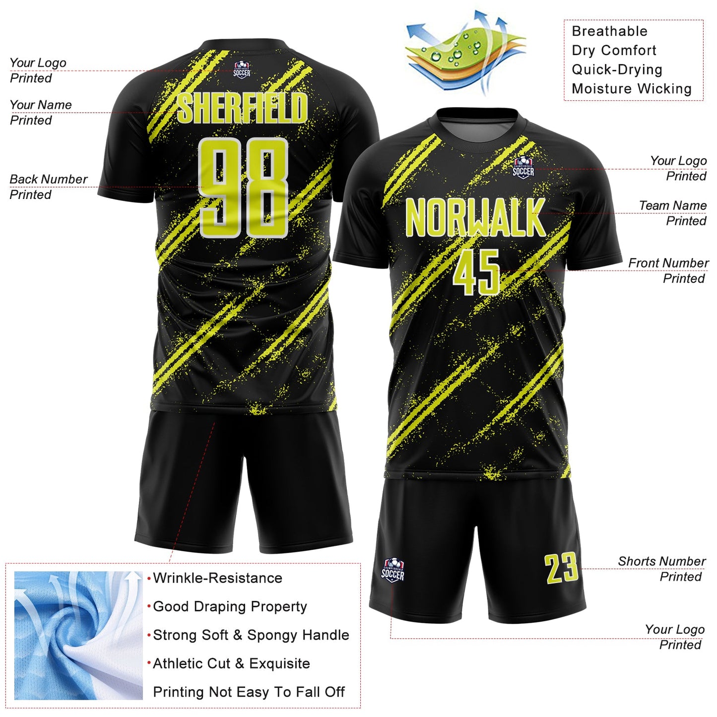 Custom Black Neon Yellow-White Abstract Fragment Art Splash Sublimation Soccer Uniform Jersey T-Shirts, Hoodie,... (Image 4)
