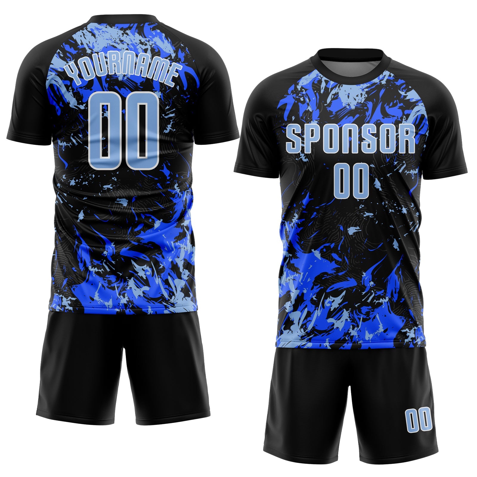 Custom Black Light Blue Royal-White Fluid Art Splash Sublimation Soccer Uniform Jersey T-Shirts, Hoodie, Sweatshirt (Image 2)