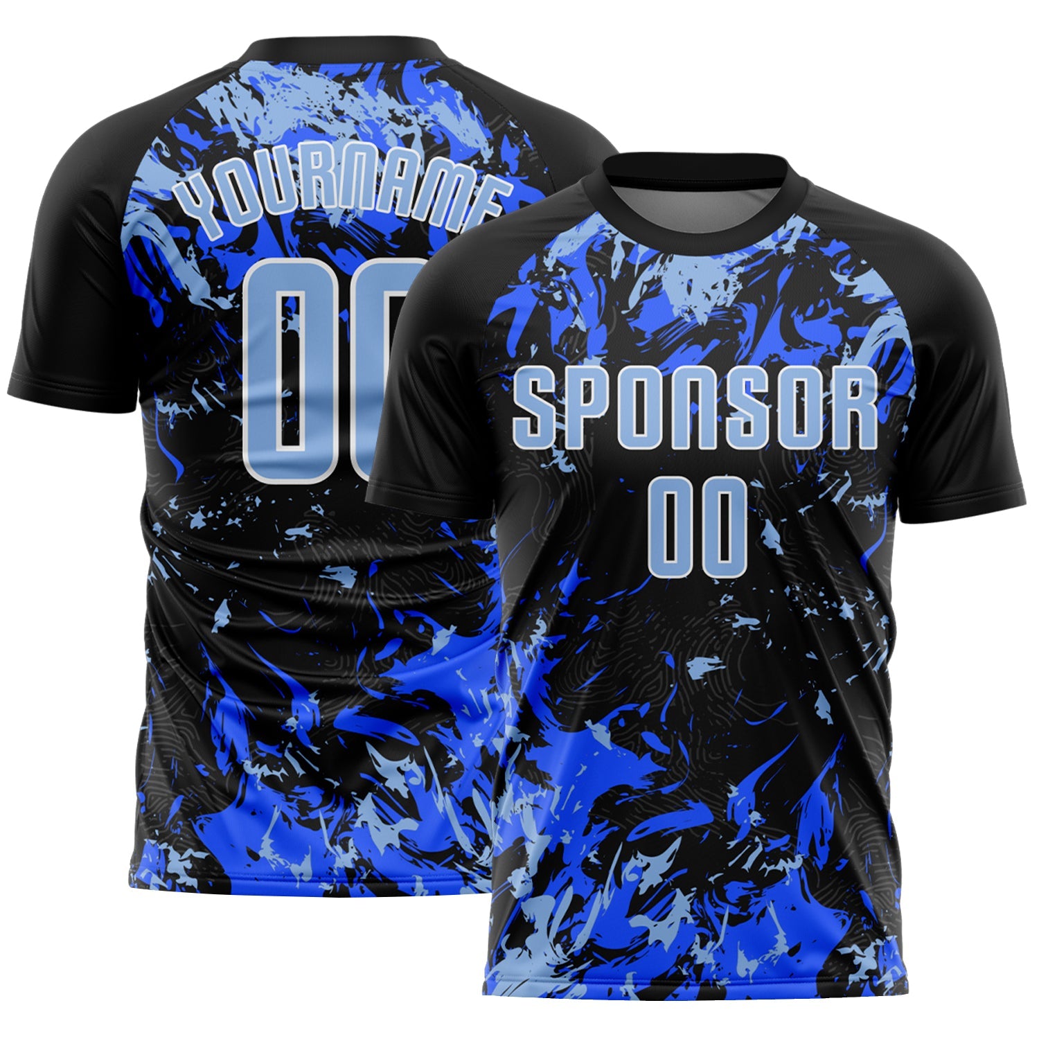 Custom Black Light Blue Royal-White Fluid Art Splash Sublimation Soccer Uniform Jersey T-Shirts, Hoodie, Sweatshirt (Image 1)