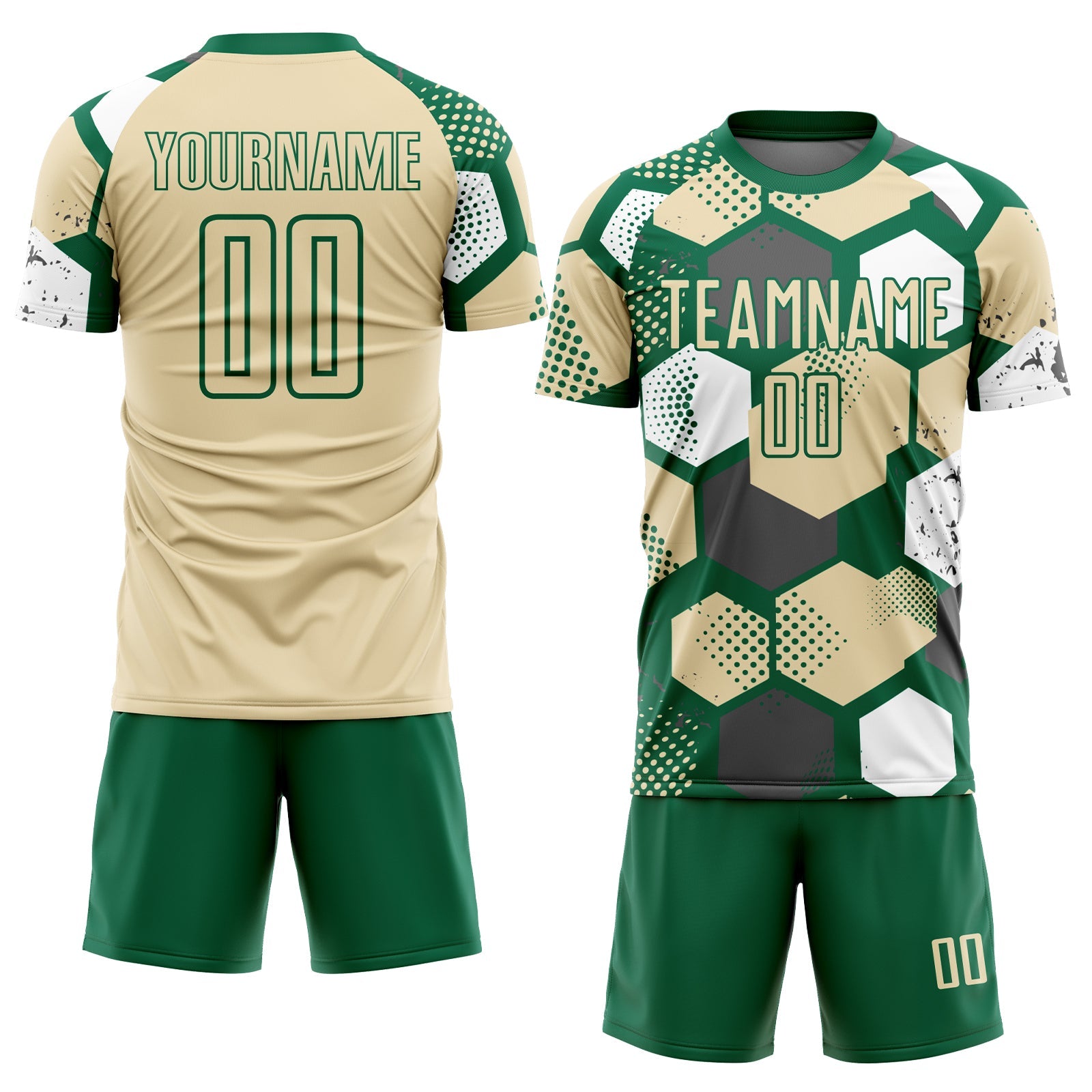 Custom Kelly Green Cream-White Geometric Shape Sublimation Soccer Uniform Jersey T-Shirts, Hoodie, Sweatshirt (Image 2)