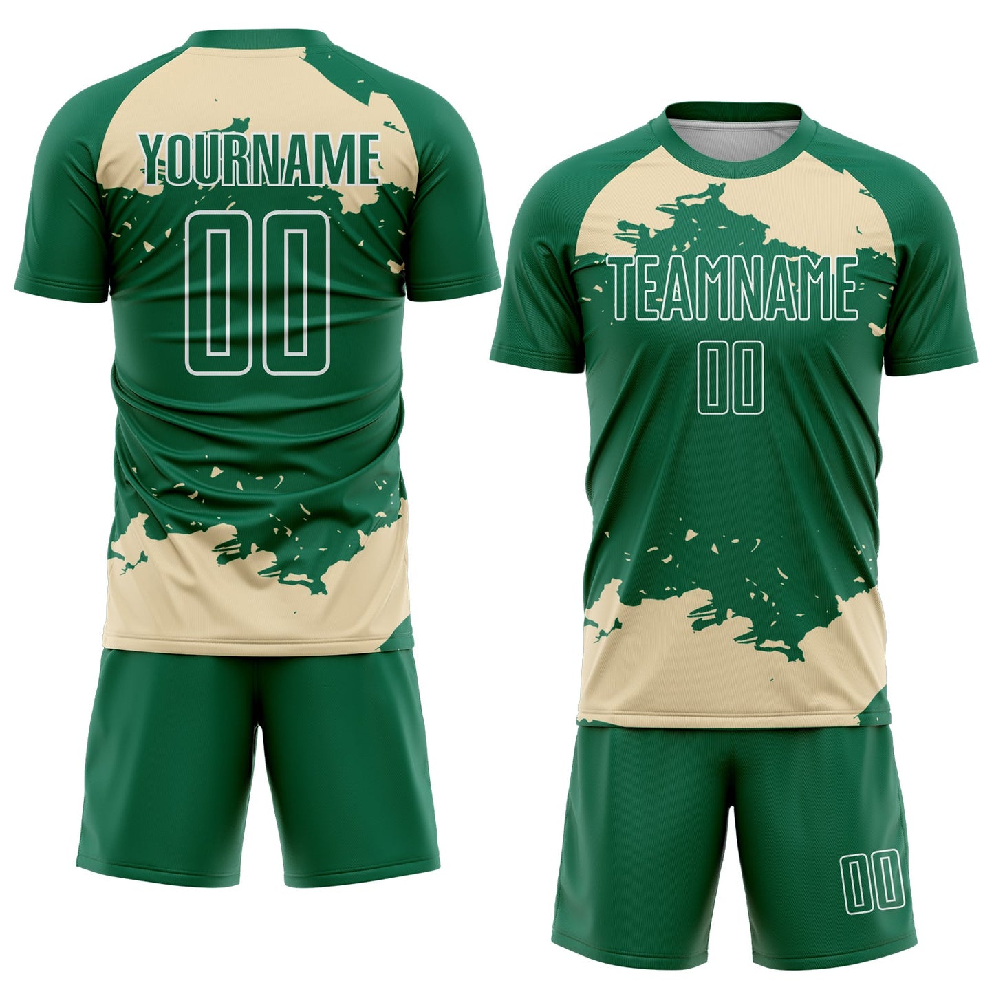 Custom Kelly Green Cream-White Abstract Fragment Art Sublimation Soccer Uniform Jersey T-Shirts, Hoodie, Sweatshirt (Image 2)