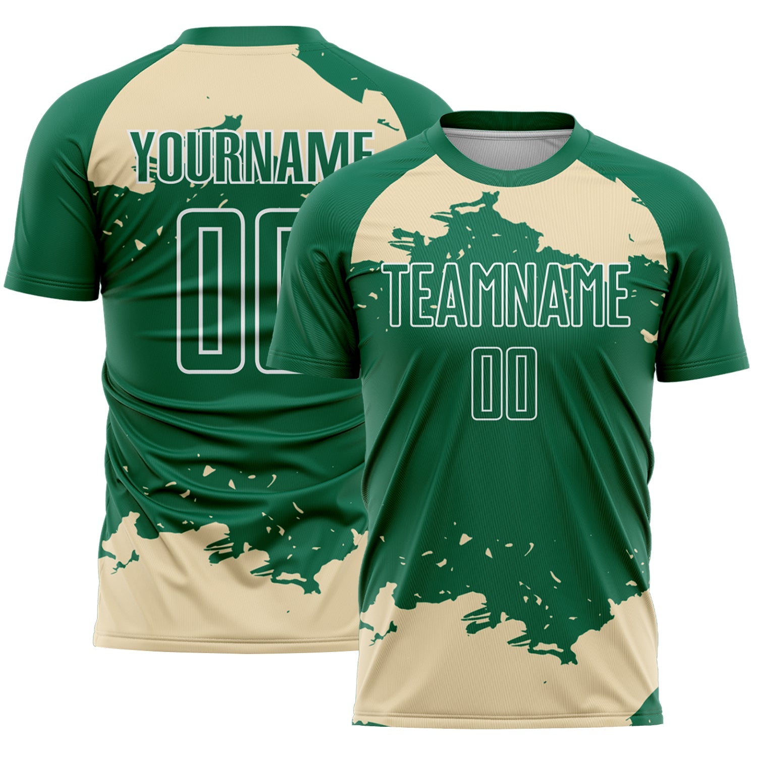 Custom Kelly Green Cream-White Abstract Fragment Art Sublimation Soccer Uniform Jersey T-Shirts, Hoodie, Sweatshirt (Image 1)