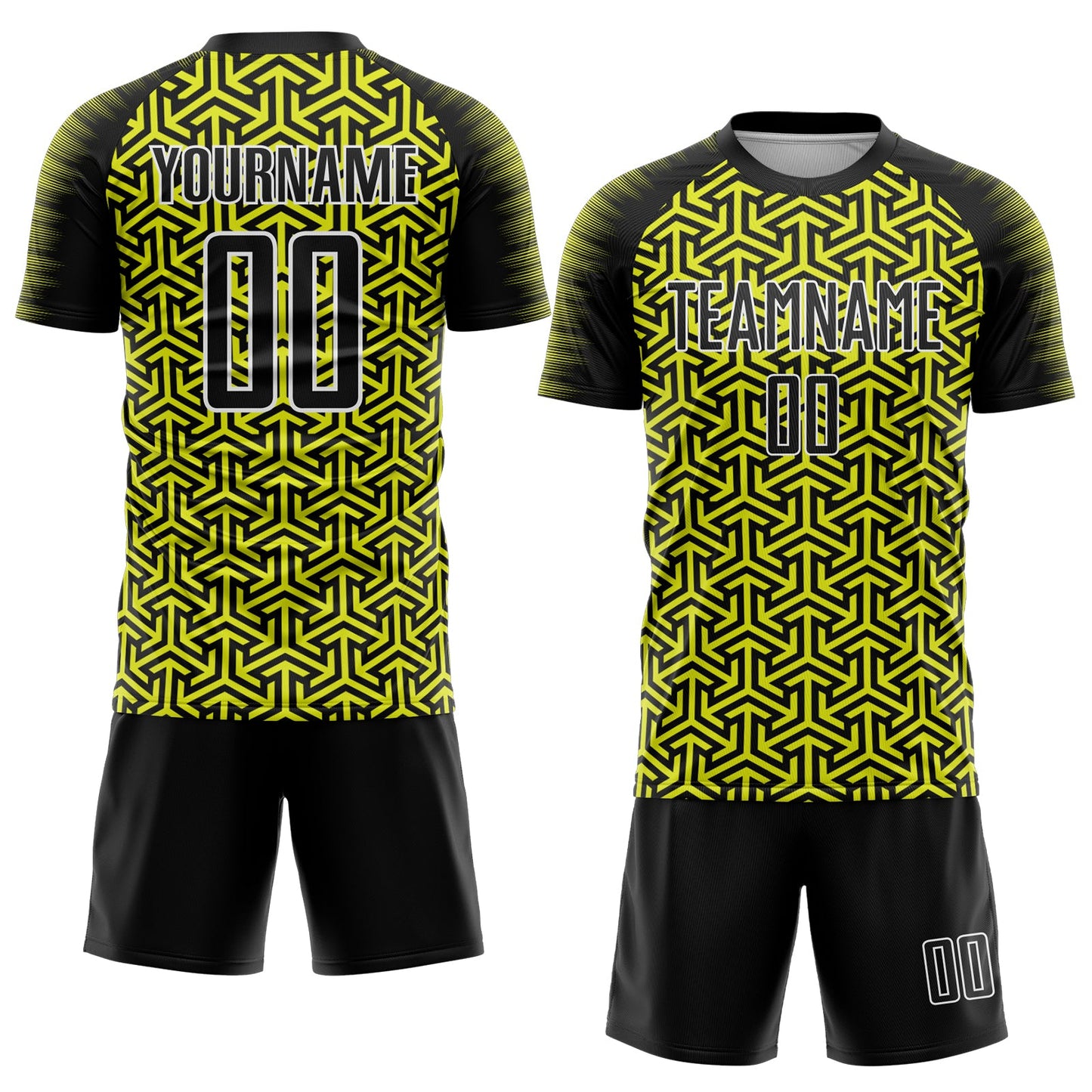 Custom Black Neon Yellow-White Geometric Arrow Sublimation Soccer Uniform Jersey T-Shirts, Hoodie, Sweatshirt (Image 2)