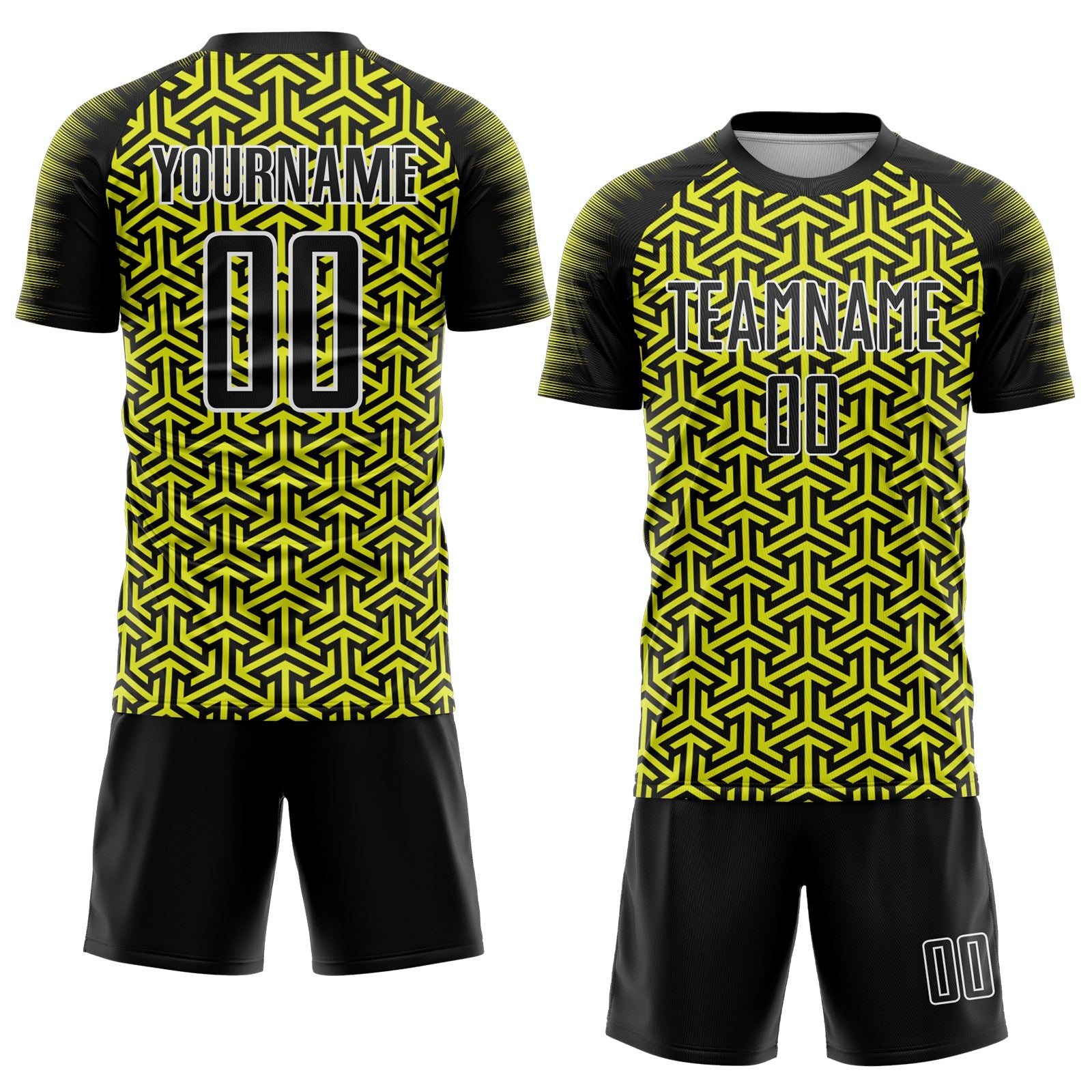 Custom Black Neon Yellow-White Geometric Arrow Sublimation Soccer Uniform Jersey T-Shirts, Hoodie, Sweatshirt (Image 2)