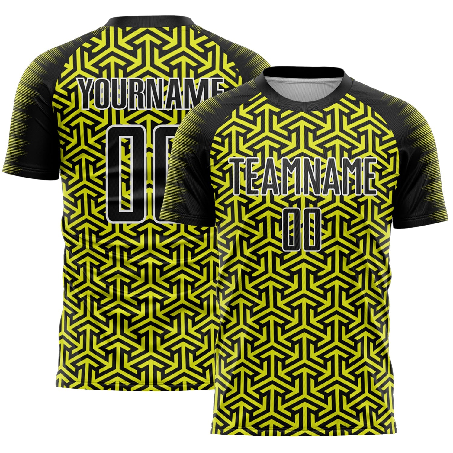 Custom Black Neon Yellow-White Geometric Arrow Sublimation Soccer Uniform Jersey T-Shirts, Hoodie, Sweatshirt (Image 1)
